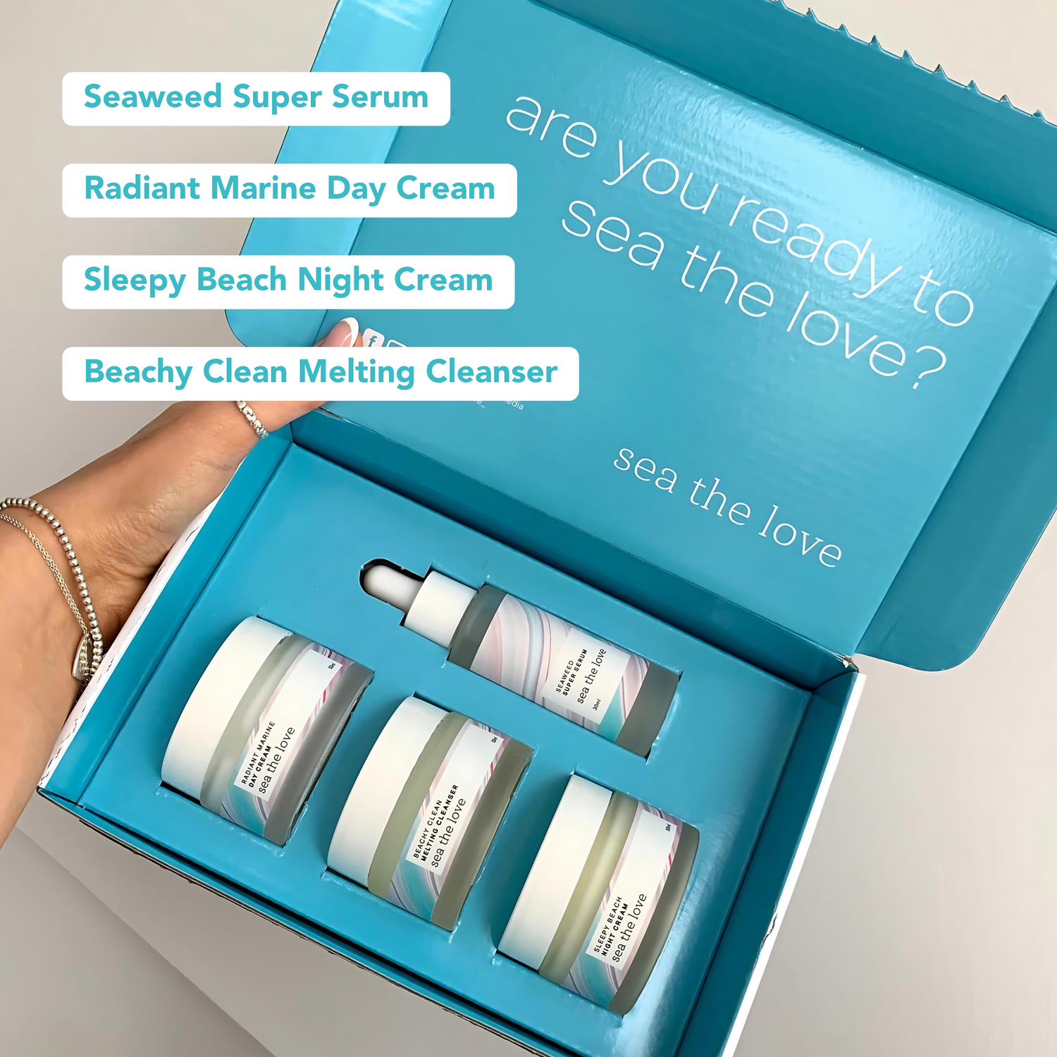 Beach Beauty Essentials Bundle with Serum, Day cream, Cleanser, and Night Cream