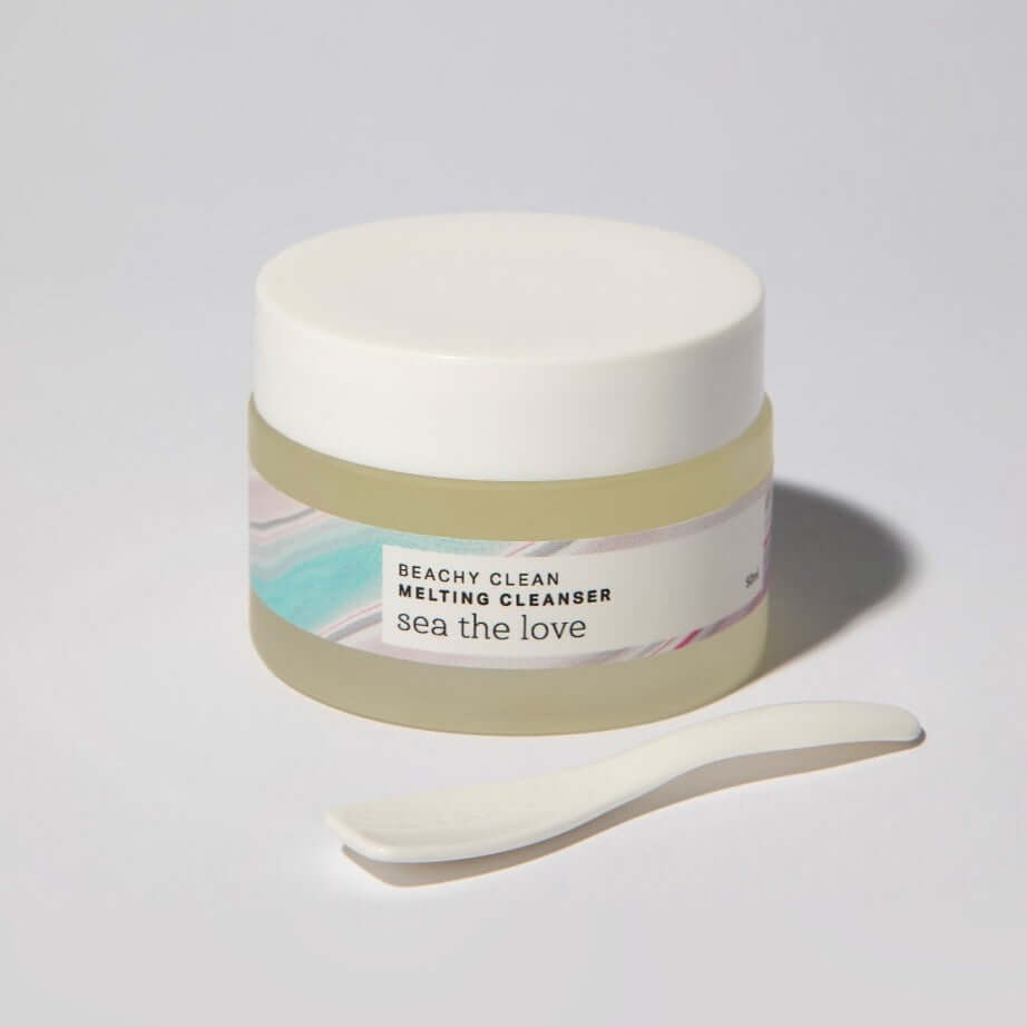 A jar of Beachy Clean Melting Cleanser from Sea the Love, infused with winged kelp, sea minerals, and natural oils to remove makeup. 